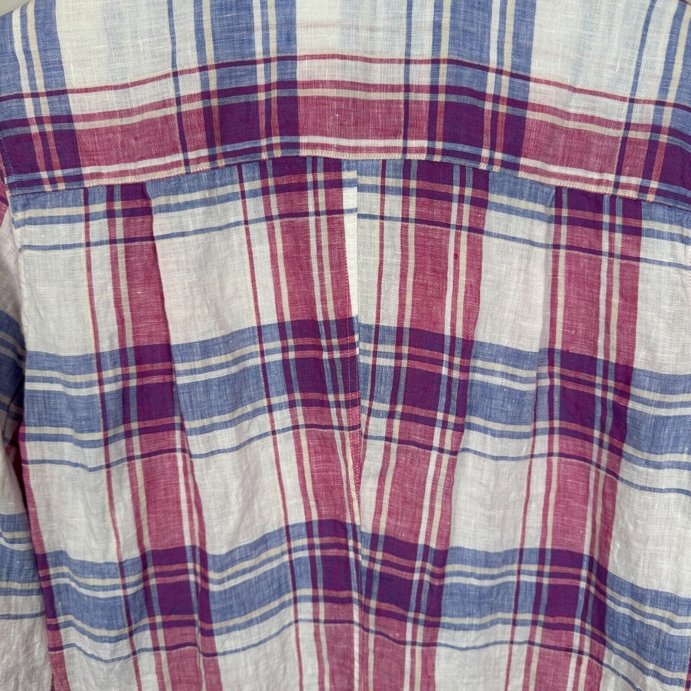 Frank & Eileen Barry Large Pink Purple White Linen Relaxed Button-Up Shirt Italy - Picture 7 of 12